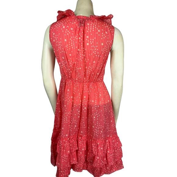 Marc Jacobs Dress 2 sheer Peach coral star striped sundress ruffled fit flare - Picture 8 of 8